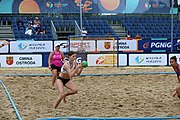 Deutsch: Beachhandball Europameisterschaften 2019 (Beach handball Euro); Tag 5: 6. Juli 2019 – Frauen, Halbfinale, Ungarn-Niederlande 2:0 (19:16, 15:12) English: Beach handball Euro; Day 5: 6 July 2019 – Semifinal Women – Hungary-Netherlands 2:0 (19:16, 15:12)