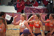 Deutsch: Beachhandball bei den Olympischen Jugendspielen 2018; Tag 5, 10. November 2018; Mädchen, Hauptrunde - Chinese Taipei (Taiwan)-Niederlande 1:2 English: Beach handball at the 2018 Summer Youth Olympics at 11 October 2018 – Girls Main Round – Chinese Taipei (Taiwan)-Netherlands 1:2