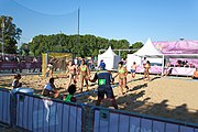 Deutsch: Beachhandball bei den Olympischen Jugendspielen 2018; Tag 3, 9. Oktober 2018; Mädchen, Vorrunde, Gruppe B - Venezuela-Niederlande 1:2 English: Beach handball at the 2018 Summer Youth Olympics at 9 October 2018 – Girls Preliminary Round Group B‎ – Venezuela-Netherlands 1:2