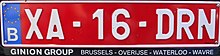 2016 Belgian export plate (front) Belgian export plate 2016 front.jpg