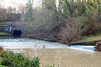 North Portal at Blisworth and water inlet after heavy rain, January 2008 Blisworth Tunnel North Portal 2008-01-12.jpg