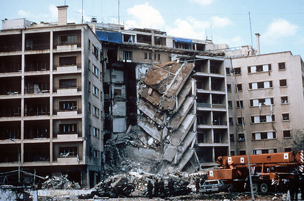 A view of the damage to the U.S. Embassy after the bombing, west Beirut, April 1983.