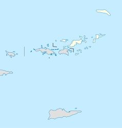 Mapa konturowa Brytyjskich Wysp Dziewiczych, blisko centrum na prawo u góry znajduje się punkt z opisem „Tortola”