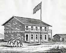 San Jose served as the first state capitol following the California's Admission to the Union in 1850. California's first state capitol in San Jose (c. 1850).jpg