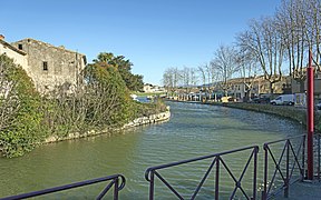 Der Canal du Midi unterhalb der Dreifachschleuse