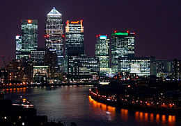 Canary Wharf at night, from Shadwell cropped.jpg