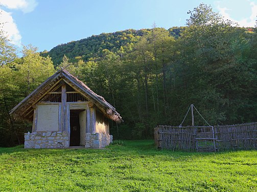 Etruscan hut replica, rebuilt in an area where this civilization lived between the 6th and 4th century B.C. - Montese, Italy