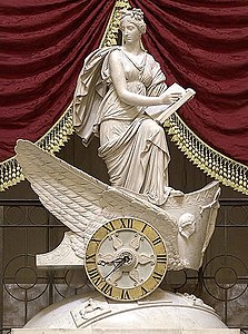 Chiếc xe Lịch sử, một chiếc đồng hồ xe ngựa chiến khắc hình Clio do Carlo Franzoni hoàn thành năm 1819, hiện đặt ở Hội trường Điêu khắc Quốc gia (Điện Capitol, Hoa Kỳ)