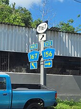 PR-156 east at PR-167 and PR-7167 intersection in Doña Elena, Comerío