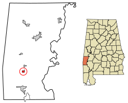 Gilbertown okulunun Choctaw County, Alabama şehrindeki konumu.