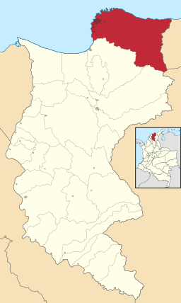 Kommunens läge i departementet Magdalena. Kommunen är rödmarkerad medan staden är markerad i grått.