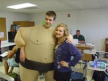 Connor and his friend Hope Powers on Halloween in Coach Terry's biology class.