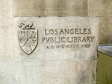 Ceremonial masonry stone of the Los Angeles Central Library building, laid in 1925 Cornerstone of old building, Los Angeles Central Library, laid 1925, photographed 2012.jpg