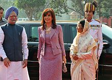 President Cristina Kirchner with Prime Minister Manmohan Singh and President Pratibha Patil. Cristina.kirchner.enindia.2009.jpg