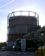 Column-guided gas holder at Cross Gates, Leeds. First of a former twin holder station built around 1900.