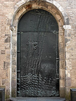 Ewald Matare, main portal with bronze door, 1958–1960, church St. Lambertus, Düsseldorf