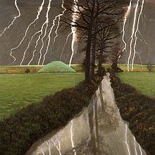Storm over Silbury Hill, 2008, by David Inshaw (details). DAVID INSHAW Storm over Silbury Hill 2008.jpg