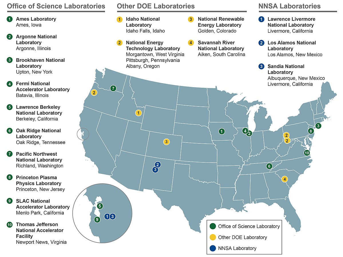 Map of the 17 DOE National Laboratories in 2014.