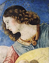 A fragment of the removed fresco by Melozzo da Forli Da Forli - Angel with Lute head.jpg