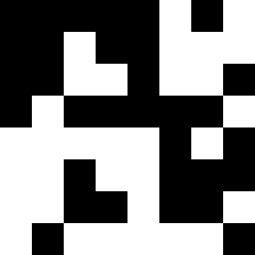 De Bruijn torus (8,8;3,2) containing all 64 possible 3-row x 2-column matrices exactly once, with wraparound - the bottom half is the negative of the top half De bruijn torus 3x2.svg