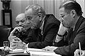 Dean Rusk, Lyndon B. Johnson and Robert McNamara in Cabinet Room meeting February 1968.jpg