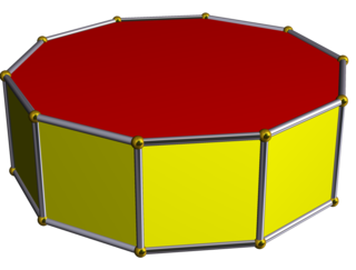 Decagonal prism prism formed by ten parallelogram side faces and two decagon caps