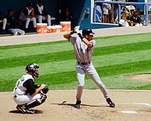 Jeter in his distinctive early career upright batting stance at the new Comiskey Park, 1999