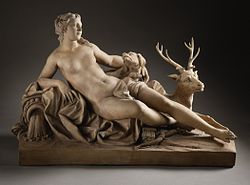 Diana (or Artemis, by her Greek name) as a protector of women and wild nature Diana with a Stag and a Dog LACMA M.78.77.jpg