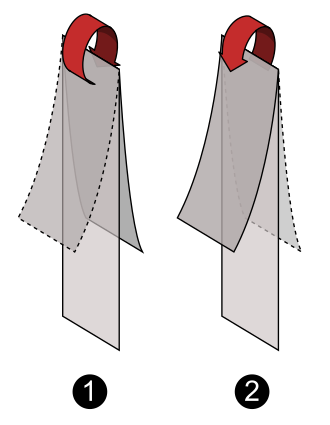 A double fold is made by first folding the test piece backwards and then forwards to its initial position (one complete oscillation). Double fold.svg