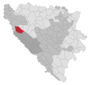 Locatie van de gemeente Drvar in Bosnië en Herzegovina (klikbare kaart)