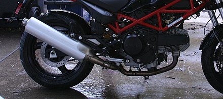 Exhaust piping and silencer (muffler) on a Ducati Monster motorcycle