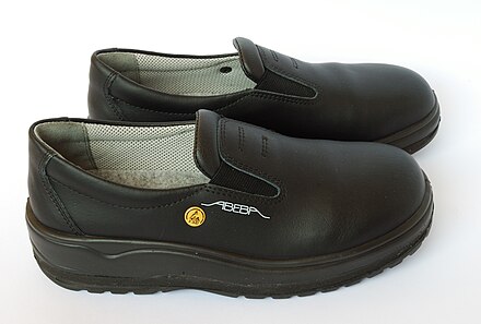 A pair of ISO 20345:2004 compliant anti-static shoes