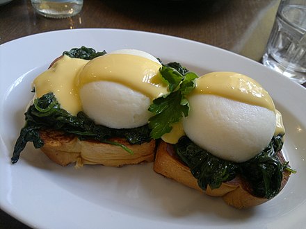 Eggs Florentine with spinach in place of Canadian bacon.