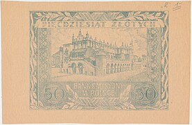 Falsyfikat 50 złotych 1940/41 próba druku rewersu