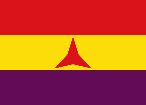 Drapeau des Brigades internationales, avec l'étoile rouge à trois branches.