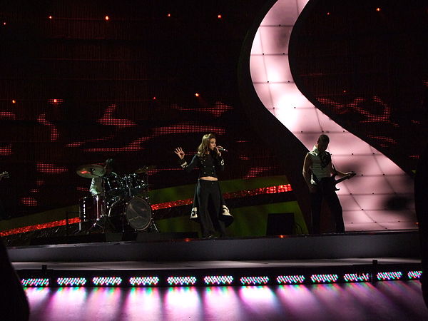 Boka and her background instrumentalists during the second semi-final of the Eurovision Song Contest 2008.