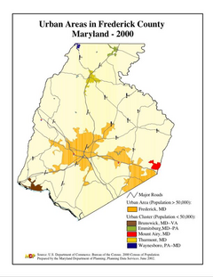 Map of Frederick County's urban areas Fred ua.png