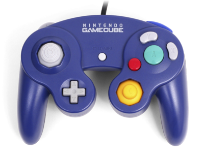 A standard GameCube controller for reference.