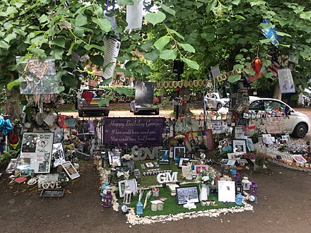Unofficial memorial garden outside Michael's home in Highgate, 29 July 2017