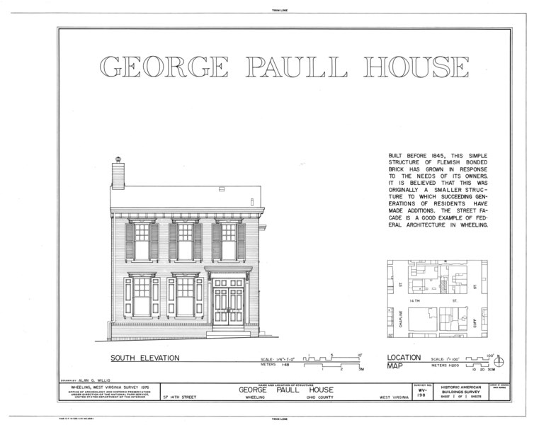 File:George Paull House, 57 Fourteenth Street, Wheeling, Ohio County, WV HABS WVA,35-WHEEL,22- (sheet 1 of 1).tif