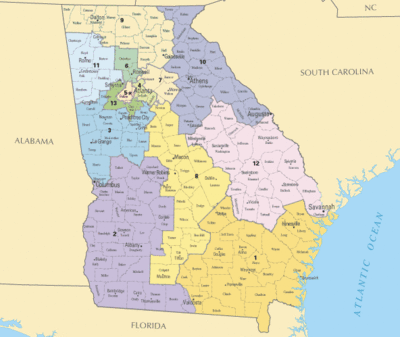 Georgia's congressional districts in 2010 Georgia congressional districts.gif