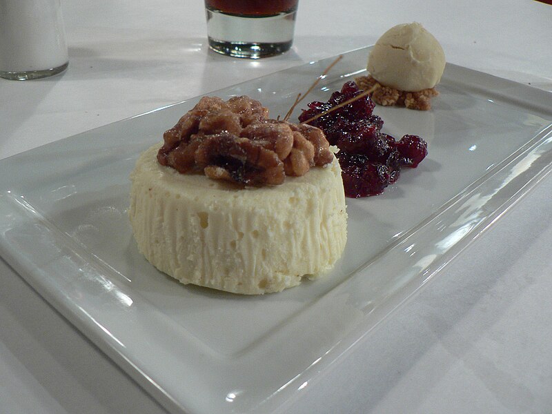 File:Goat cheese cake with ice cream.jpg