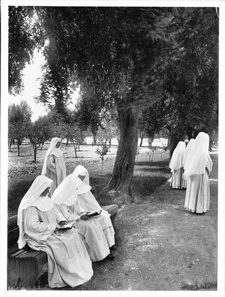 File:Group of seven Dominican sisters in the garden at their convent at Mission San Jose, ca.1906 (CHS-4120).jpg