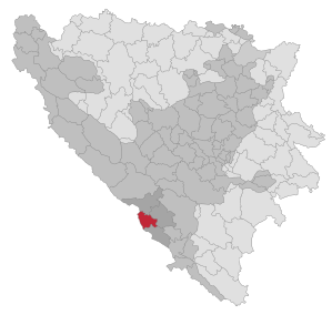 Lage der Gemeinde Grude (Bosnien und Herzegowina) in Bosnien und Herzegowina (anklickbare Karte)