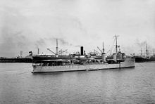 Parramatta anchored in Port Adelaide in December 1910, shortly after arriving in Australian waters for the first time H.M.A.S. Parramatta (I).jpg