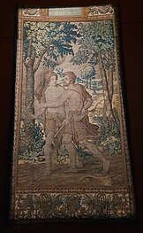 Close-up view of the same displayed Jagiellonian tapestry Fratricide Conceived