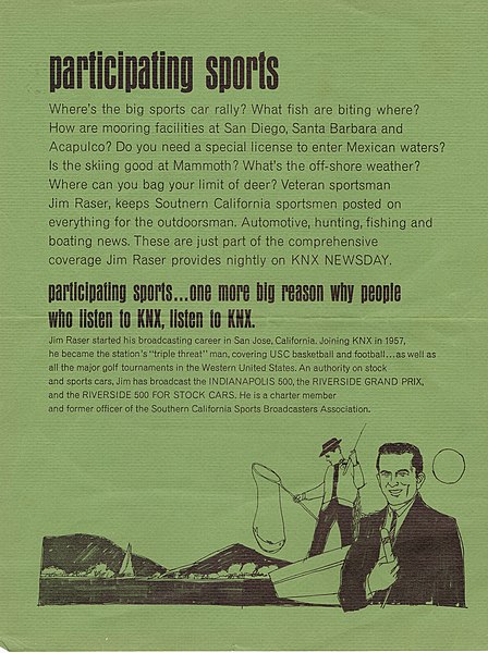 File:James Joseph Raser print advertisement from 1958. KNX Sports Radio, Los Angeles.jpg