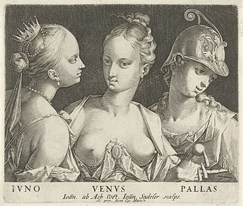 Junon, Vénus et Minerve, 1587-1595, estampe d'après Hans von Aachen, Rijksmuseum, Amsterdam.