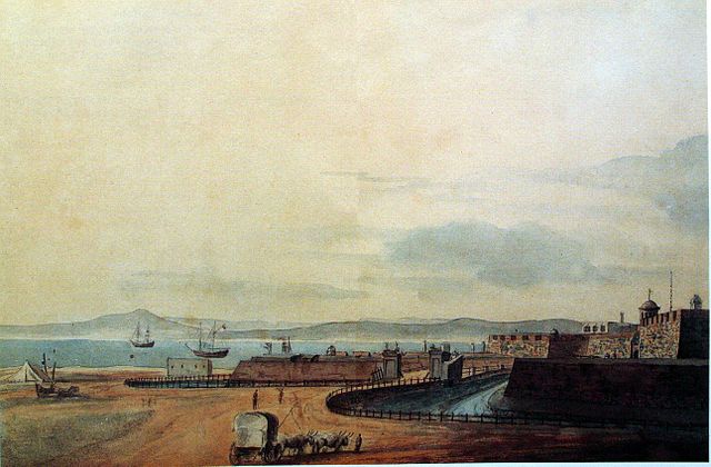 The Castle at Cape Town in about 1800, painted by John Barrow