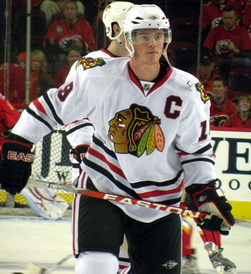 Jonathan Toews (pictured in 2009), named captain before the season started, became the youngest player to captain the Hawks at age 20.